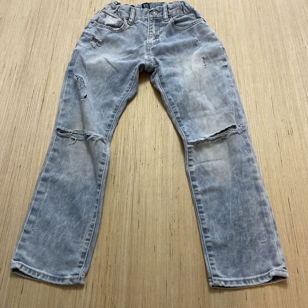 Gap Kids boys 8 Regular Light wash jeans Very Distressed Adjustable Waist